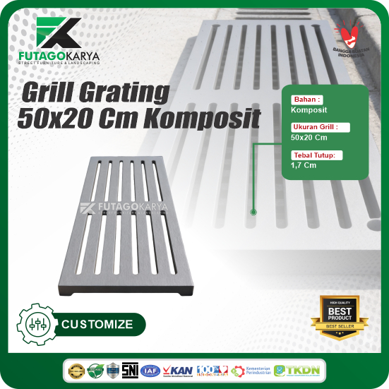 Grill Grating 50x20 cm Komposit: Anti Karat & Anti Curi!